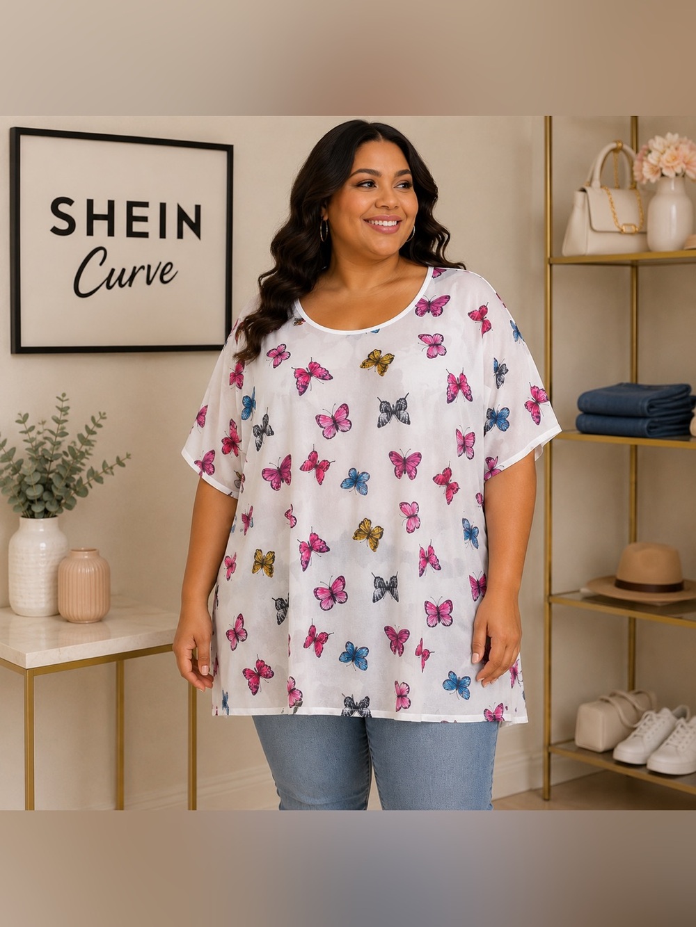 1SC. NWT Shein Curve Butterfly Print Sheer Women’s Top (3X)